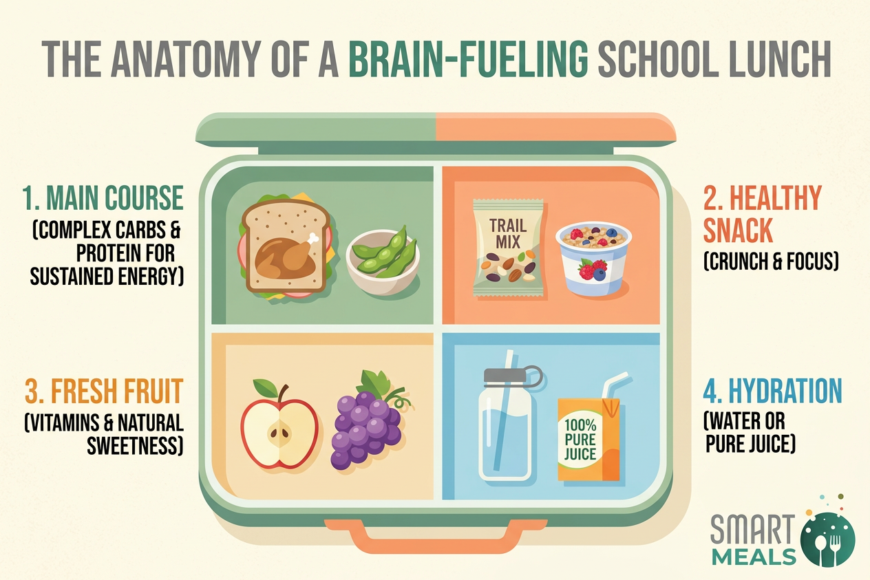 Importance of Healthy & Nutritious School Lunch for growing minds infographic