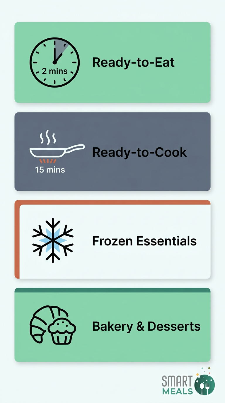 Smart Shop: Your Online Destination for Ready-to-Cook, Ready-to-Eat & Frozen Foods infographic