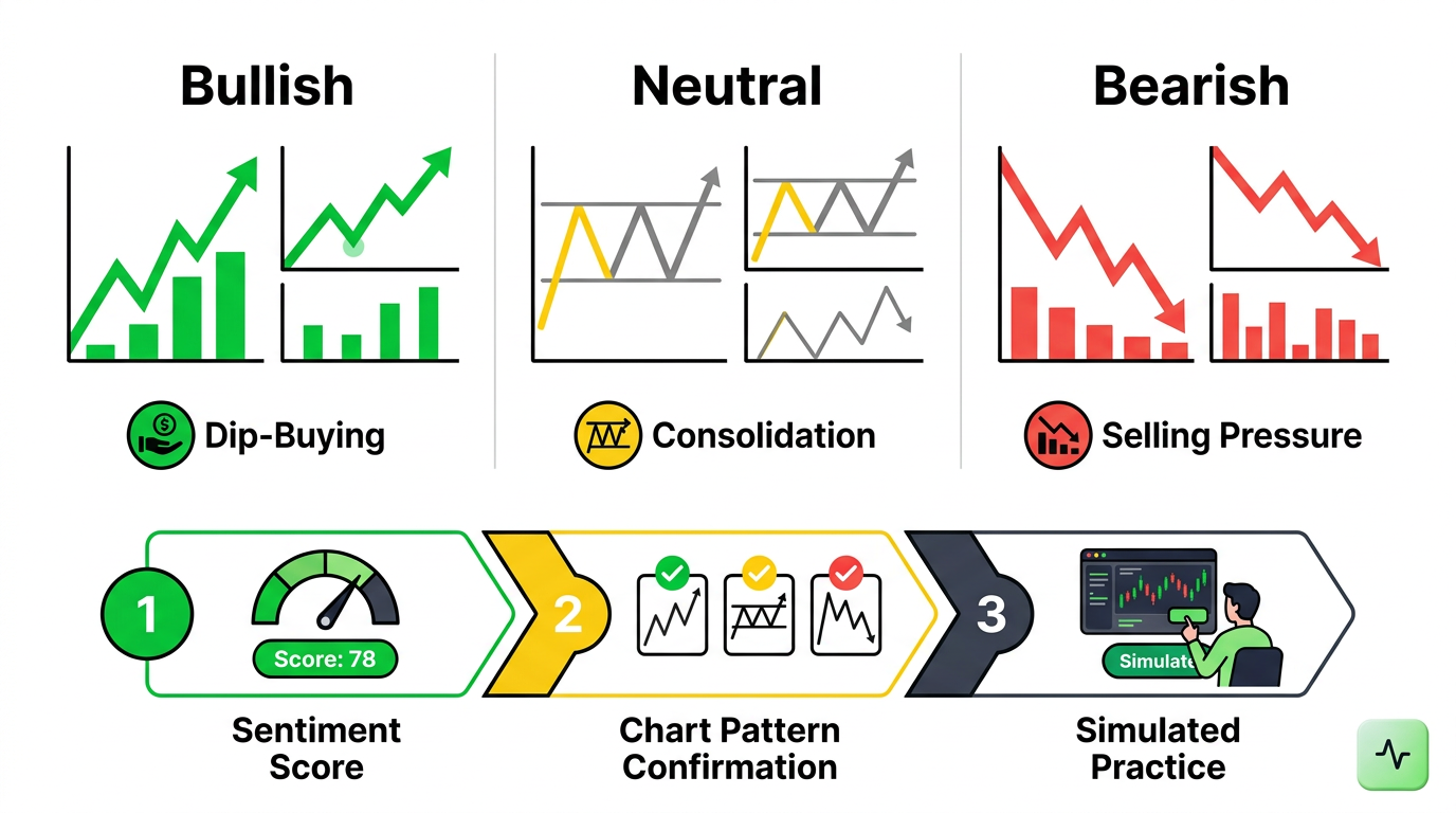 Infographic explaining How to Read Market Sentiment: A Beginner’s Guide to Bullish, Bearish & Neutral Signals