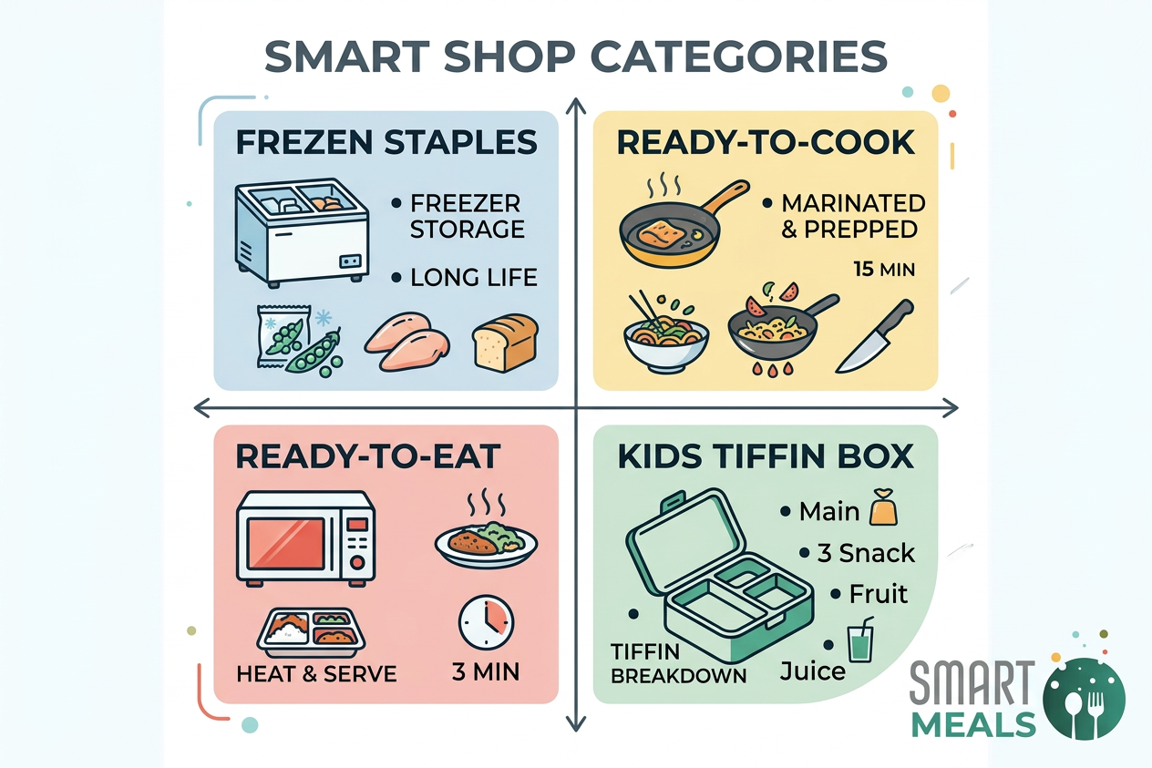 From Frozen Favourites to Ready-to-Eat Meals: What Can You Order from Smart Shop? infographic