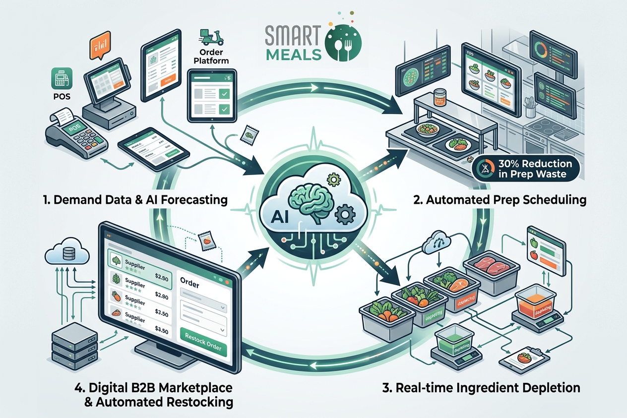 How Cloud Kitchens Use AI Demand Forecasting to Cut Food Waste by 30% infographic