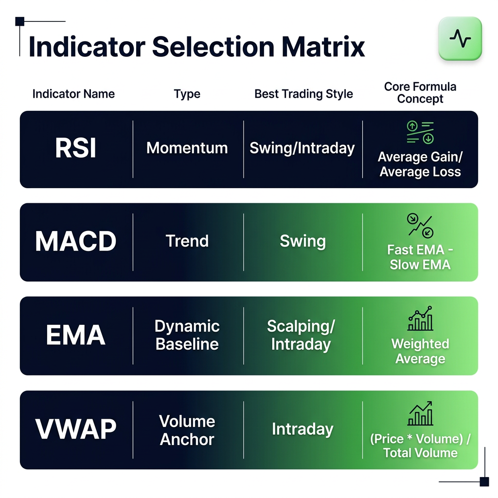 Infographic explaining RSI, MACD, EMA & VWAP Explained: Which Indicators Should You Use?