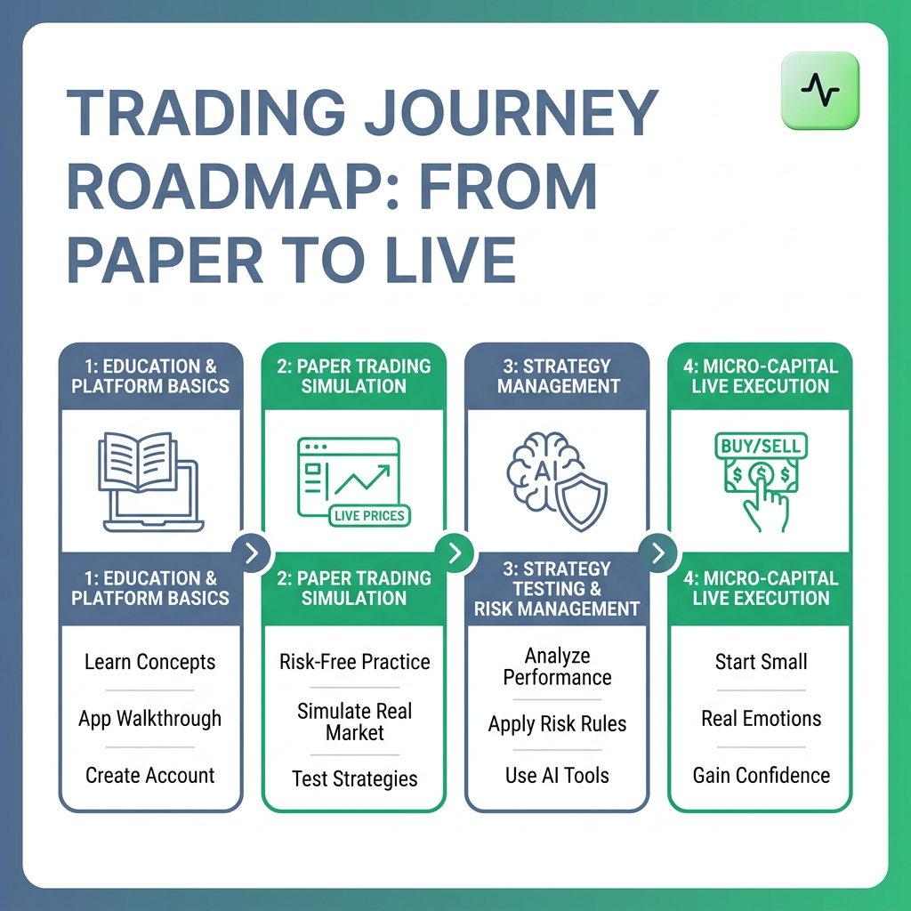 Infographic explaining Paper Trading vs Live Trading: What You Can Learn Without Risking Real Money