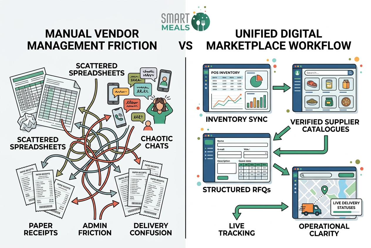 B2B Food Sourcing in the UAE: How Digital Marketplaces Replace Manual Vendor Sheets infographic