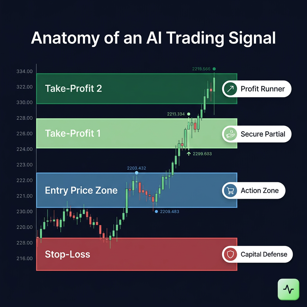 Infographic explaining AI Trading Signals Explained: How to Interpret Entry, Stop-Loss and Take-Profit Levels